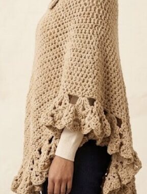 Women's Knitted Brown Poncho