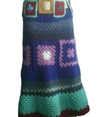 Crochet skirt Multicolor  Women Skirt Size L Handmade Granny Square Skirt