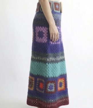 Crochet skirt Multicolor  Women Skirt Size L Handmade Granny Square Skirt