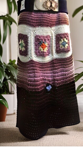 Handmade crochet skirt size XL with colorful granny squares