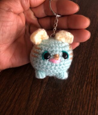 Handmade Crochet Cat Keychain - Mint Blue Kitten Amigurumi Charm